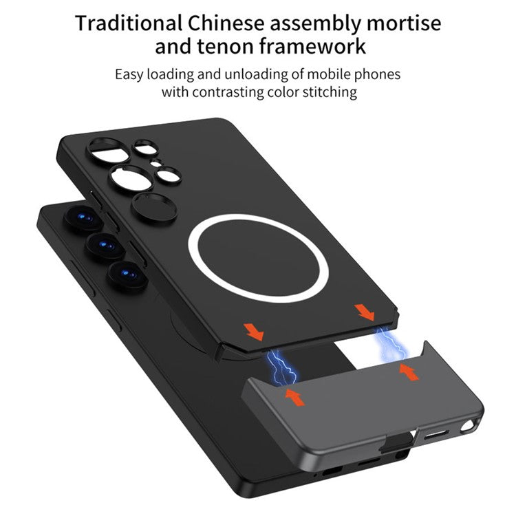 GKK For Samsung Galaxy S25 Ultra Case Compatible with MagSafe PC Phone Cover Dual Color Design - Black / Black