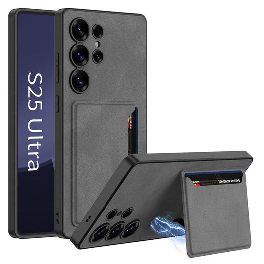 GKK For Samsung Galaxy S25 Ultra Case with Card Holder Kickstand Hybrid Matte Phone Back Cover - Grey