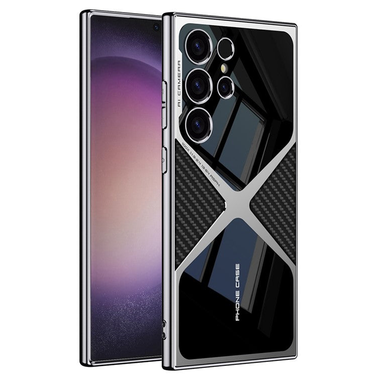 GKK For Samsung Galaxy S23 Ultra Case X Shape Design Protective Hybrid Phone Cover - Carbon Fiber Texture