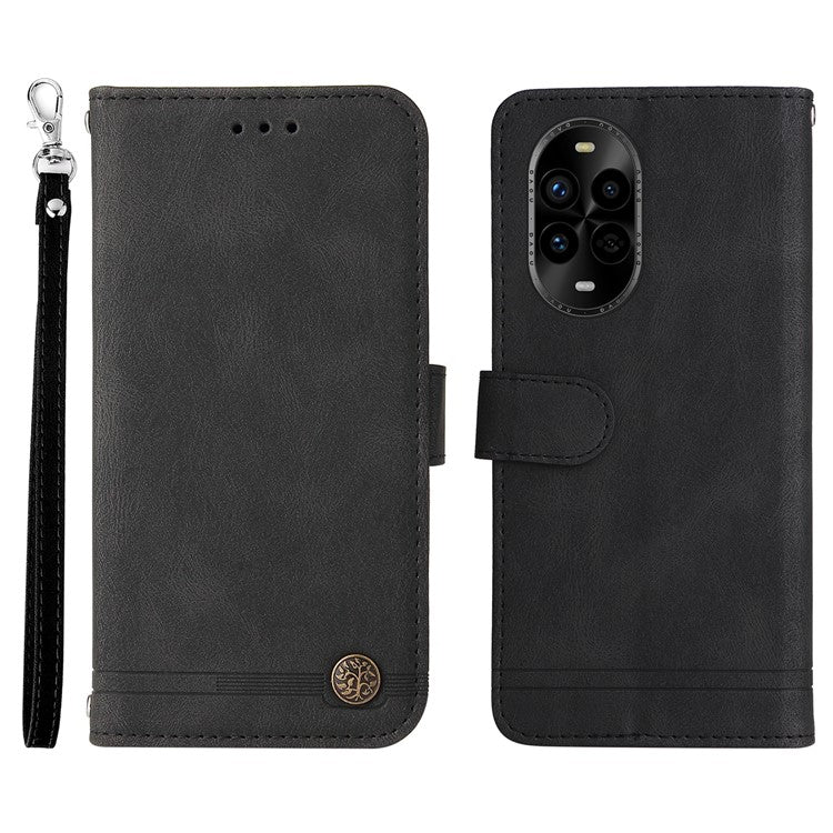 For Huawei nova 13 Pro 5G Wallet Case Skin Touch Leather Phone Cover Tree Pattern Hardware - Black