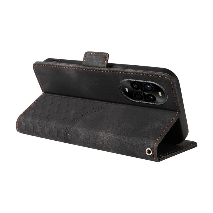 For Huawei nova 13 Pro 5G Case PU Leather Phone Cover Rhombus Starry Imprinted - Black