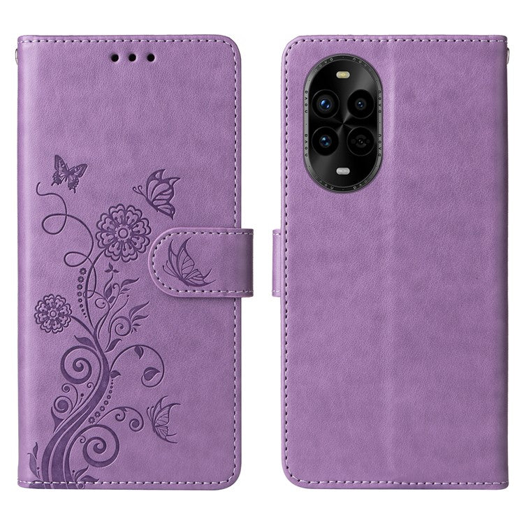 For Huawei nova 13 Pro 5G Leather Case Butterfly Floral Imprint Wallet Stand Cover - Purple