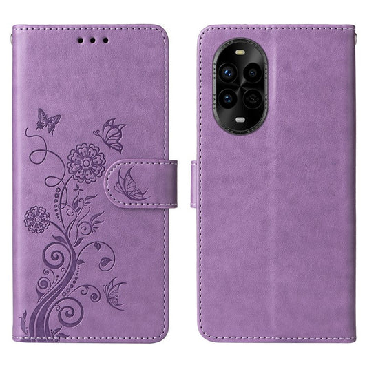 For Huawei nova 13 Pro 5G Leather Case Butterfly Floral Imprint Wallet Stand Cover - Purple