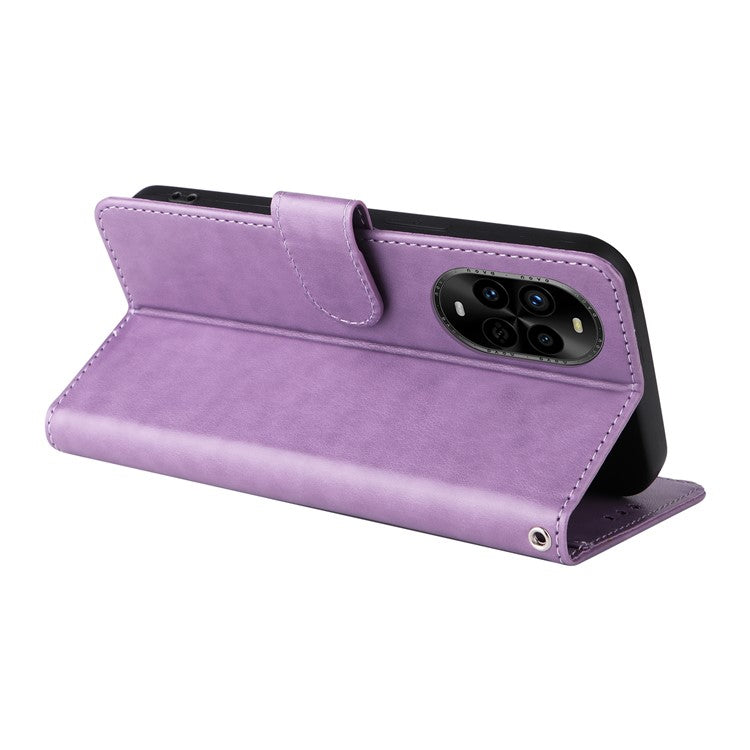 For Huawei nova 13 Pro 5G Leather Case Butterfly Floral Imprint Wallet Stand Cover - Purple