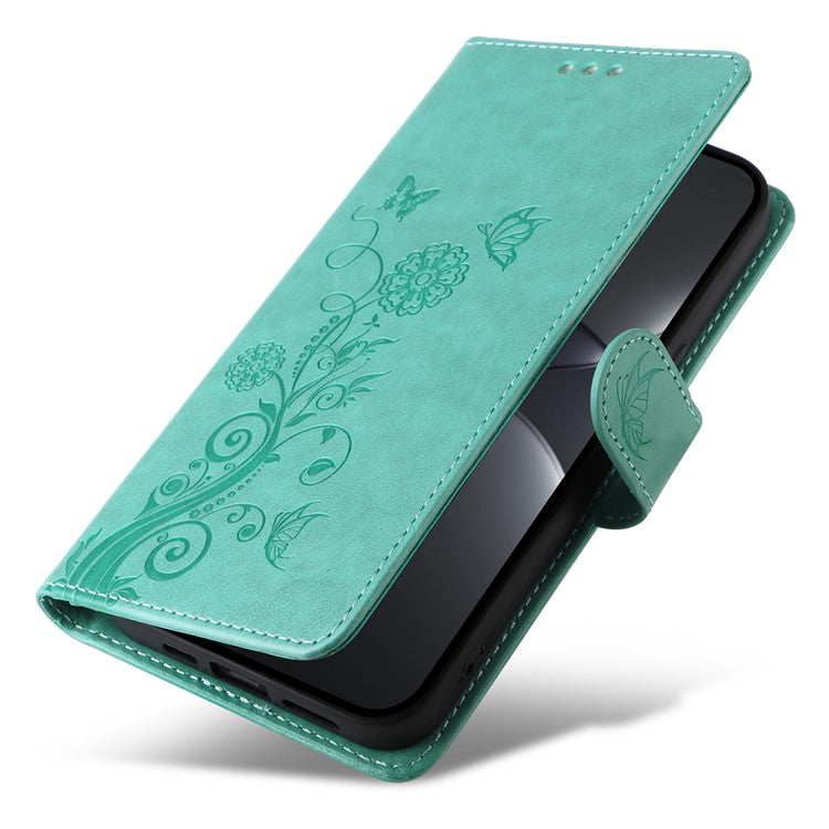 For Huawei nova 13 Pro 5G Leather Case Butterfly Floral Imprint Wallet Stand Cover - Green