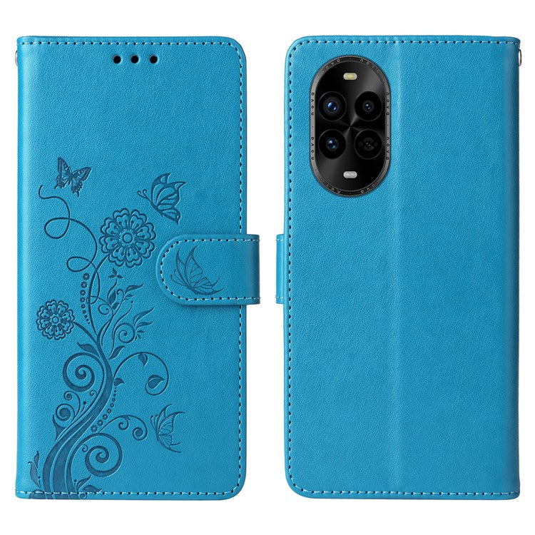 For Huawei nova 13 Pro 5G Leather Case Butterfly Floral Imprint Wallet Stand Cover - Blue