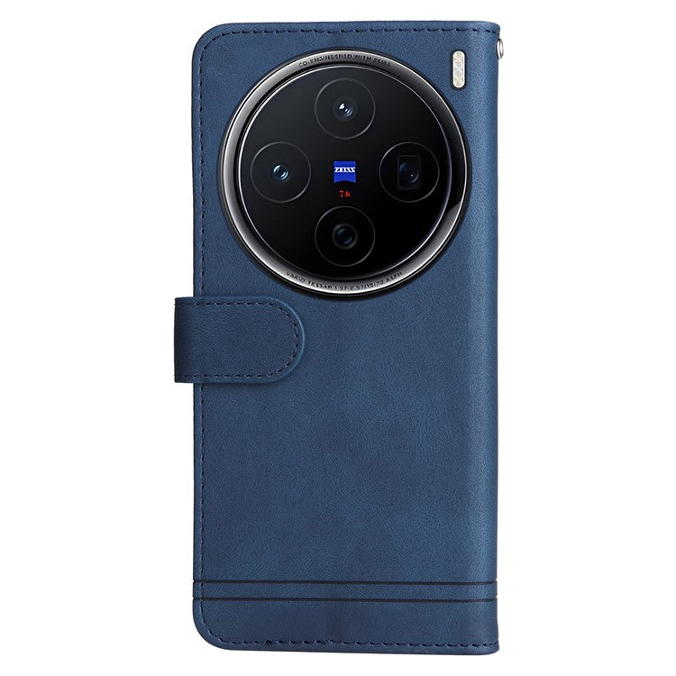 For vivo X200 5G Wallet Case Skin Touch Leather Phone Cover Tree Pattern Hardware - Blue