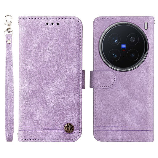 For vivo X200 Pro 5G Wallet Case Skin Touch Leather Phone Cover Tree Pattern Hardware - Purple