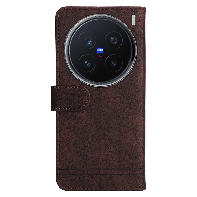 For vivo X200 Pro 5G Wallet Case Skin Touch Leather Phone Cover Tree Pattern Hardware - Brown