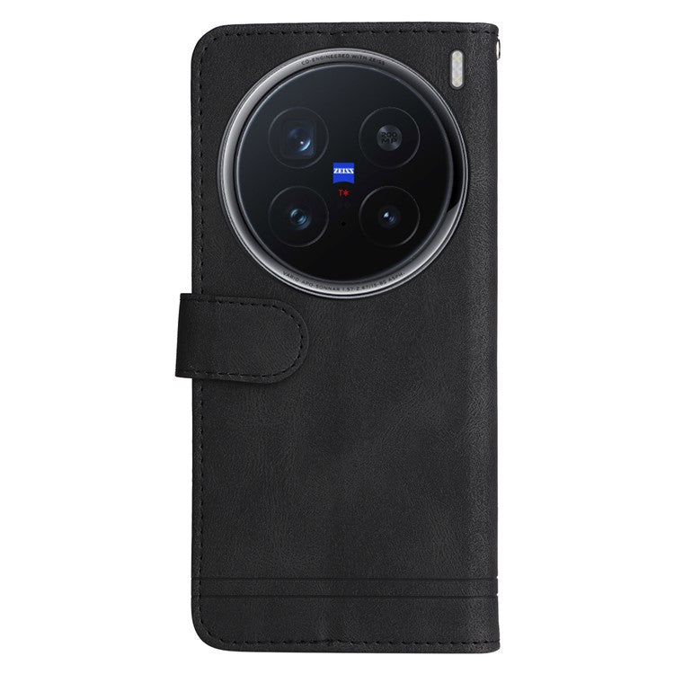 For vivo X200 Pro 5G Wallet Case Skin Touch Leather Phone Cover Tree Pattern Hardware - Black