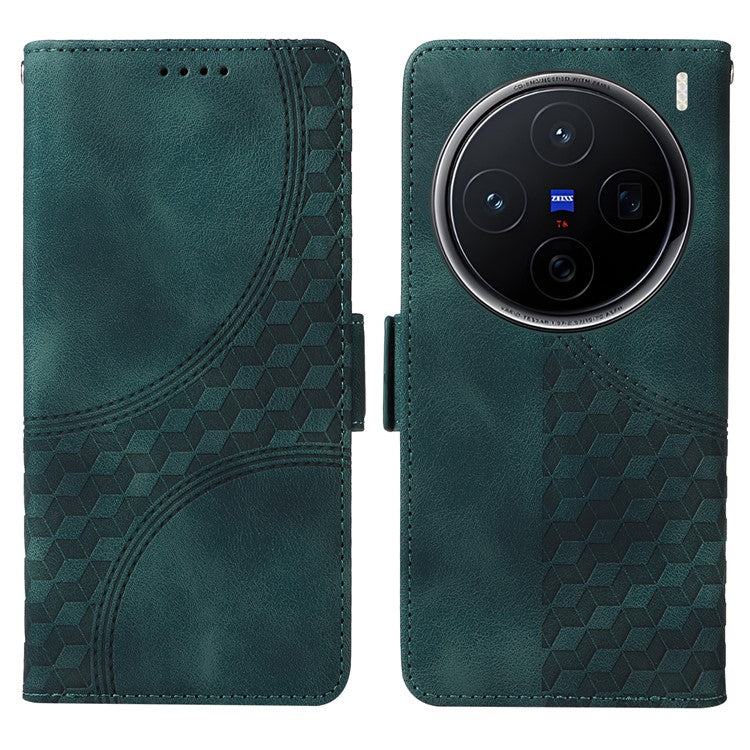 For vivo X200 5G Case PU Leather Phone Cover Rhombus Starry Imprinted - Green