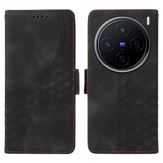 For vivo X200 5G Case PU Leather Phone Cover Rhombus Starry Imprinted - Black
