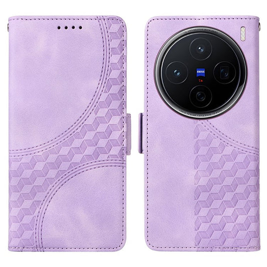 For vivo X200 5G Case PU Leather Phone Cover Rhombus Starry Imprinted - Purple