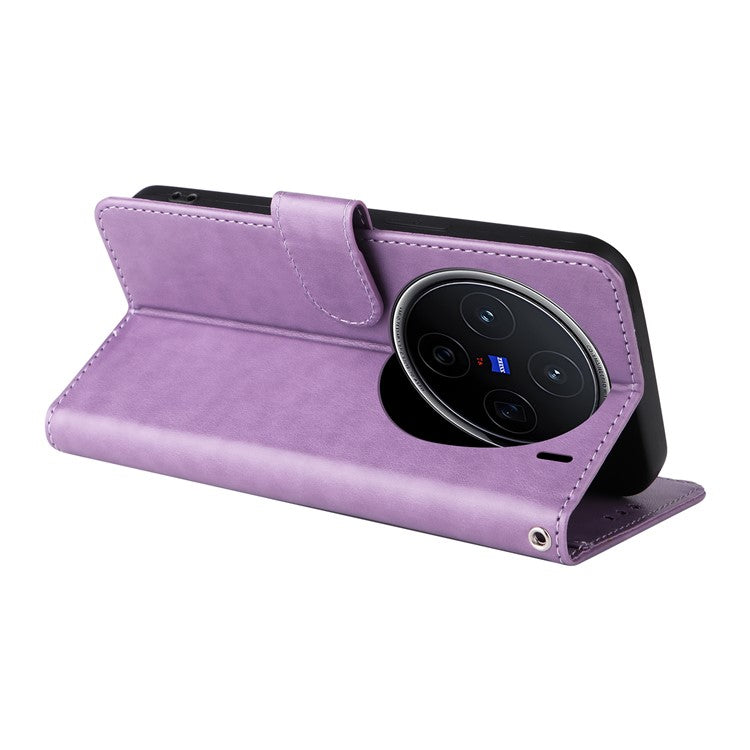 For vivo X200 5G Leather Case Butterfly Floral Imprint Wallet Stand Cover - Purple