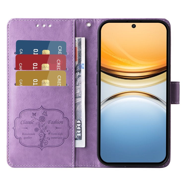 For vivo Y300 Pro 5G Leather Case Butterfly Floral Imprint Wallet Stand Cover - Purple