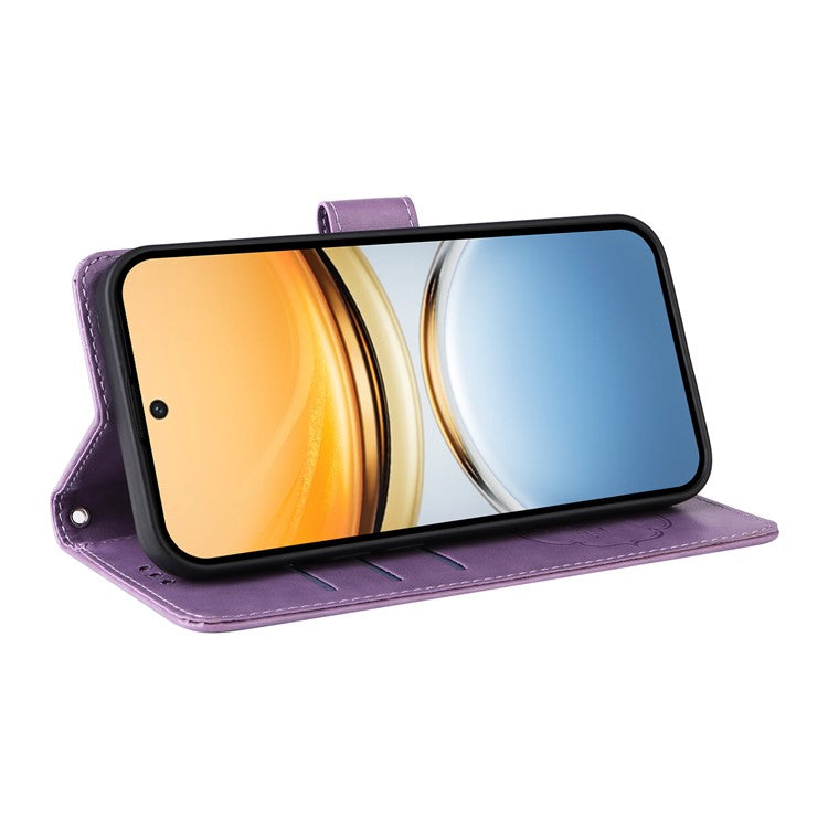 For vivo Y300 Pro 5G Leather Case Butterfly Floral Imprint Wallet Stand Cover - Purple