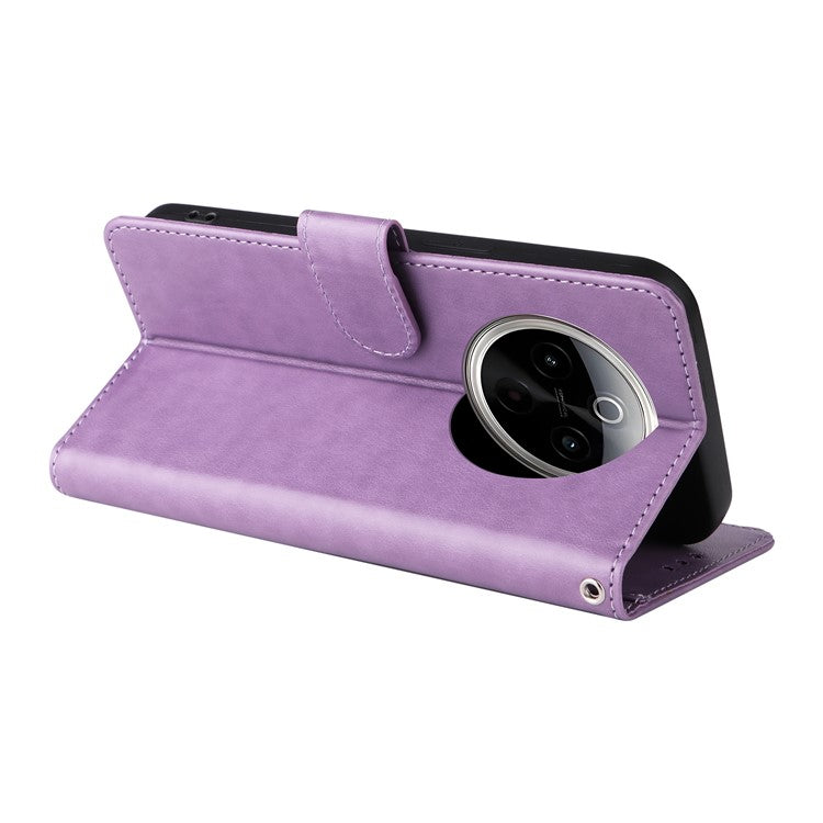 For vivo Y300 Pro 5G Leather Case Butterfly Floral Imprint Wallet Stand Cover - Purple