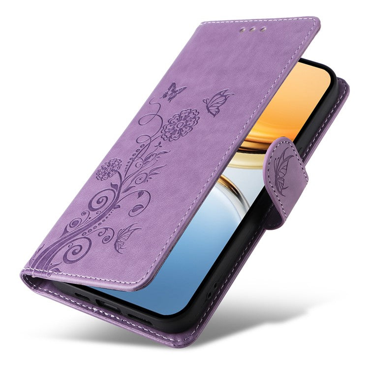 For vivo Y300 Pro 5G Leather Case Butterfly Floral Imprint Wallet Stand Cover - Purple