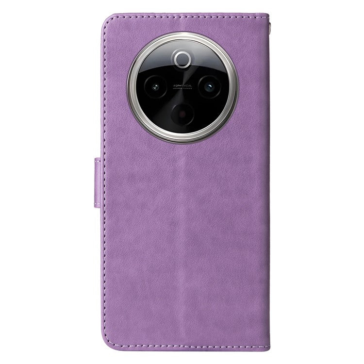 For vivo Y300 Pro 5G Leather Case Butterfly Floral Imprint Wallet Stand Cover - Purple