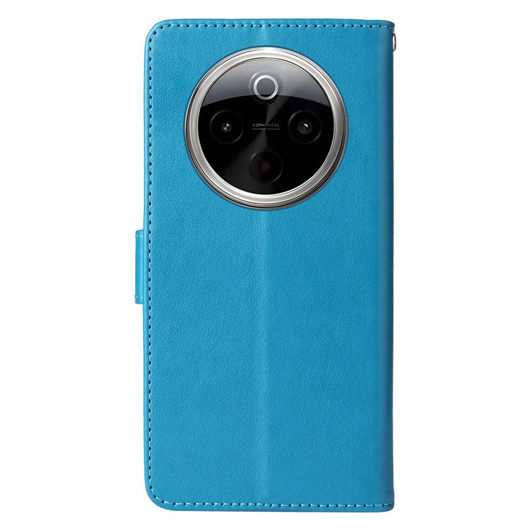 For vivo Y300 Pro 5G Leather Case Butterfly Floral Imprint Wallet Stand Cover - Blue