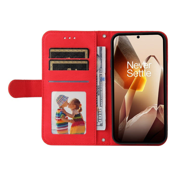 For OnePlus 13 Wallet Case Skin Touch Leather Phone Cover Tree Pattern Hardware - Red
