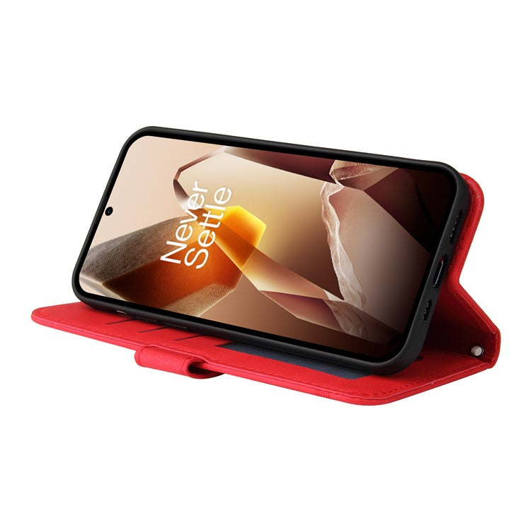 For OnePlus 13 Wallet Case Skin Touch Leather Phone Cover Tree Pattern Hardware - Red
