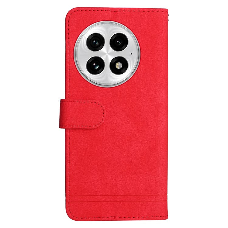For OnePlus 13 Wallet Case Skin Touch Leather Phone Cover Tree Pattern Hardware - Red
