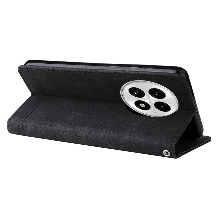 For OnePlus 13 Wallet Case Skin Touch Leather Phone Cover Tree Pattern Hardware - Black