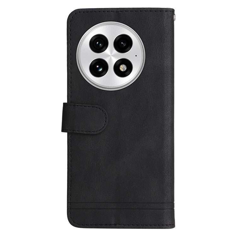 For OnePlus 13 Wallet Case Skin Touch Leather Phone Cover Tree Pattern Hardware - Black