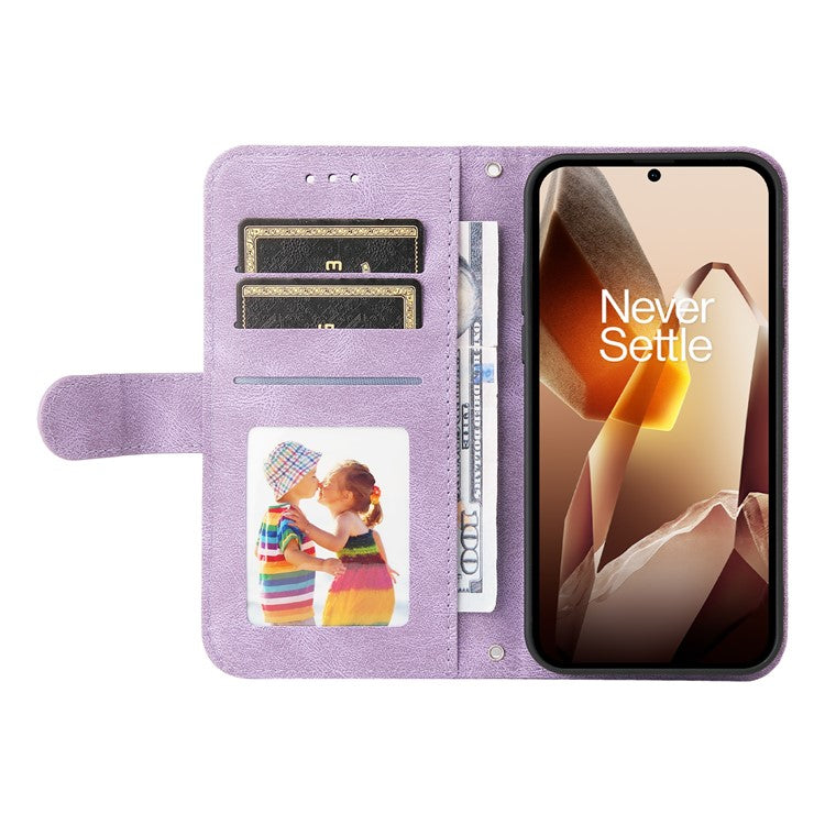 For OnePlus 13 Wallet Case Skin Touch Leather Phone Cover Tree Pattern Hardware - Purple
