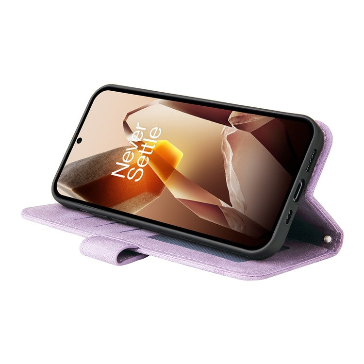 For OnePlus 13 Wallet Case Skin Touch Leather Phone Cover Tree Pattern Hardware - Purple