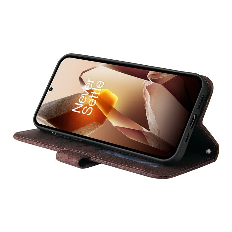 For OnePlus 13 Wallet Case Skin Touch Leather Phone Cover Tree Pattern Hardware - Brown