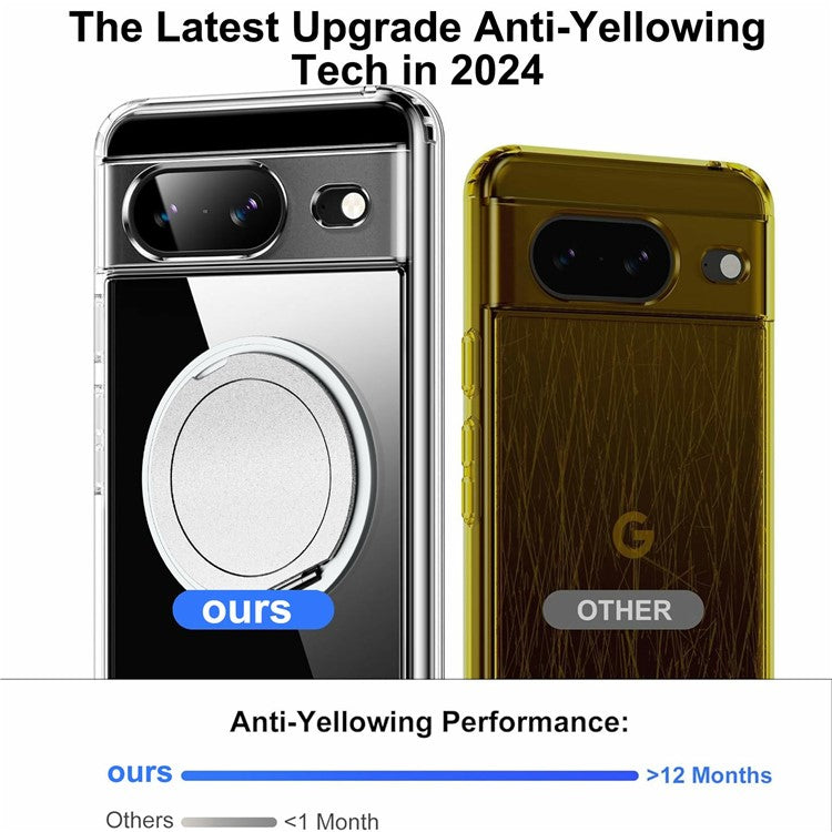 For Google Pixel 8 Magnetic Case Rotary Kickstand TPU PC Clear Phone Back Cover