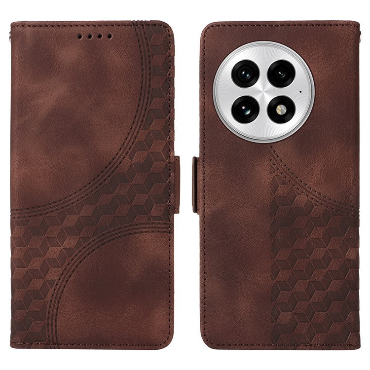 For OnePlus 13 Case PU Leather Phone Cover Rhombus Starry Imprinted - Brown
