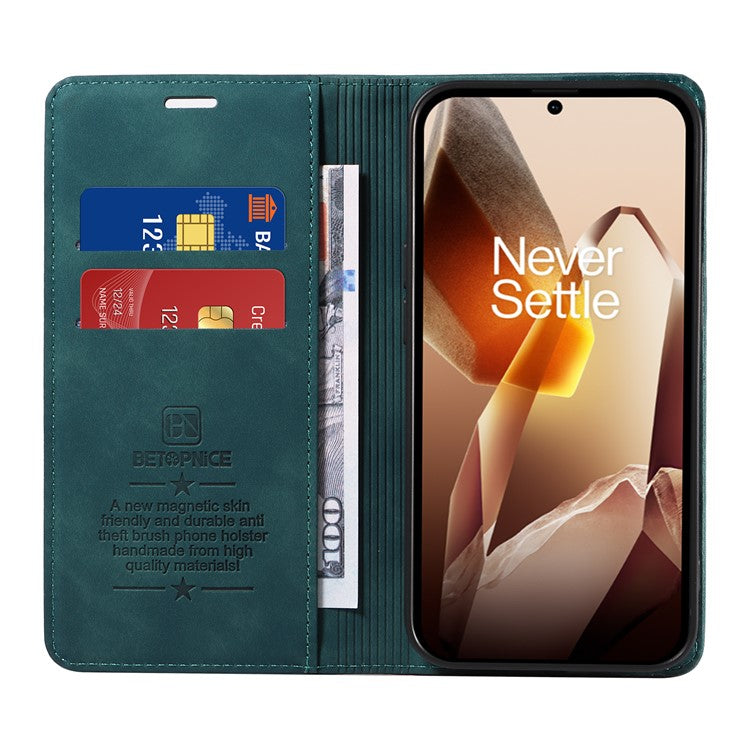 BETOPNICE 003 For OnePlus 13 Wallet Case Leather Phone Cover with Stand - Green