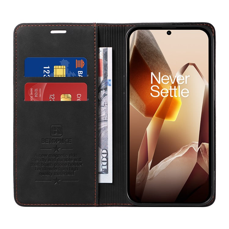 BETOPNICE 003 For OnePlus 13 Wallet Case Leather Phone Cover with Stand - Black