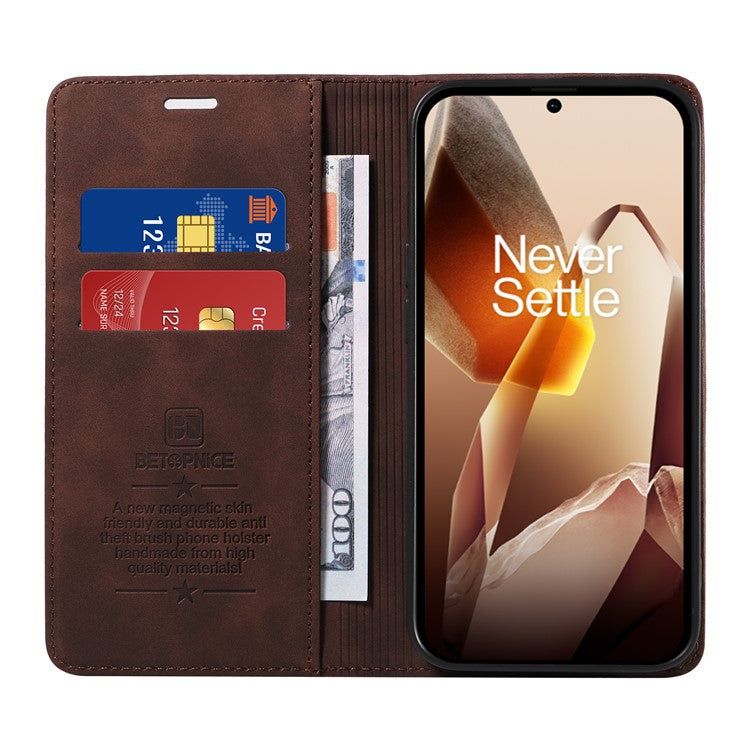 BETOPNICE 003 For OnePlus 13 Wallet Case Leather Phone Cover with Stand - Brown