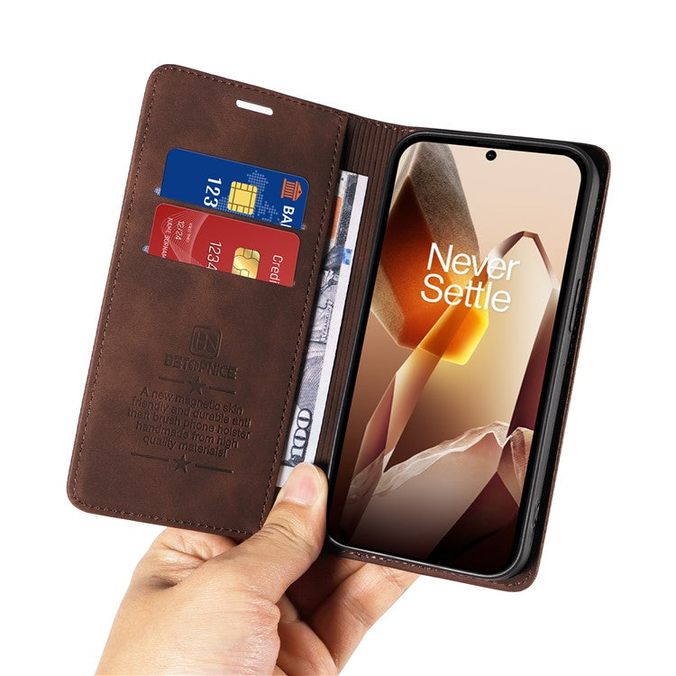 BETOPNICE 003 For OnePlus 13 Wallet Case Leather Phone Cover with Stand - Brown
