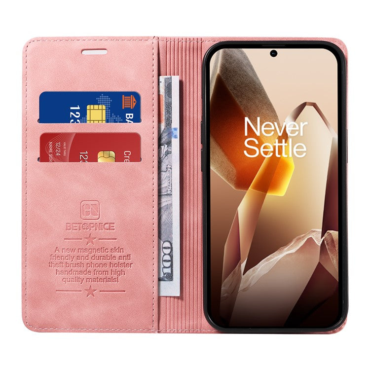 BETOPNICE 003 For OnePlus 13 Wallet Case Leather Phone Cover with Stand - Pink