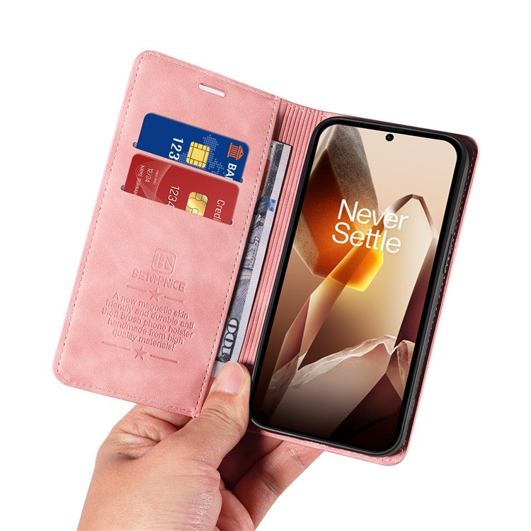 BETOPNICE 003 For OnePlus 13 Wallet Case Leather Phone Cover with Stand - Pink