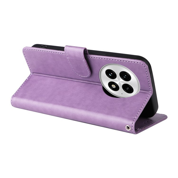 For OnePlus 13 Leather Case Butterfly Floral Imprint Wallet Stand Cover - Purple