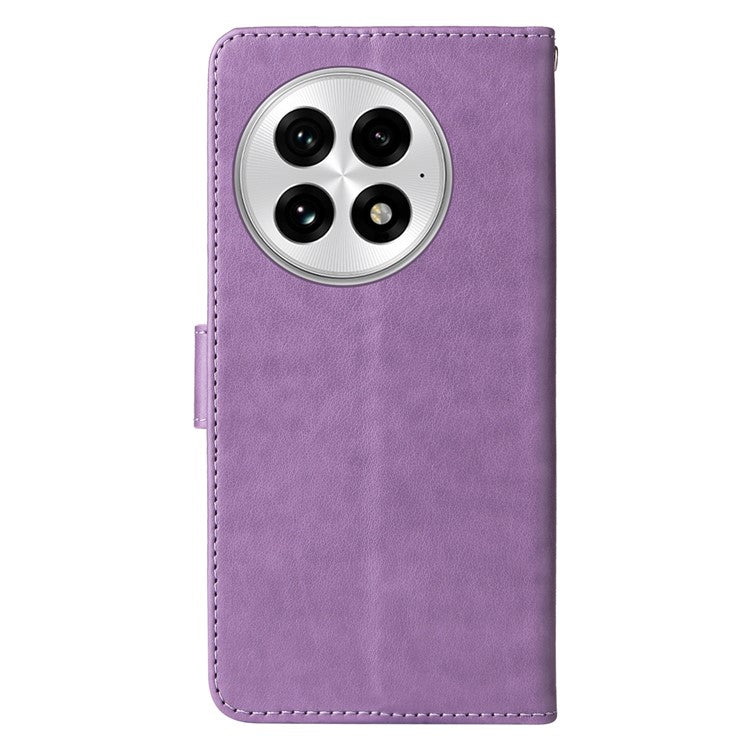 For OnePlus 13 Leather Case Butterfly Floral Imprint Wallet Stand Cover - Purple