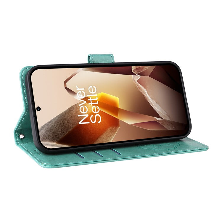 For OnePlus 13 Leather Case Butterfly Floral Imprint Wallet Stand Cover - Green