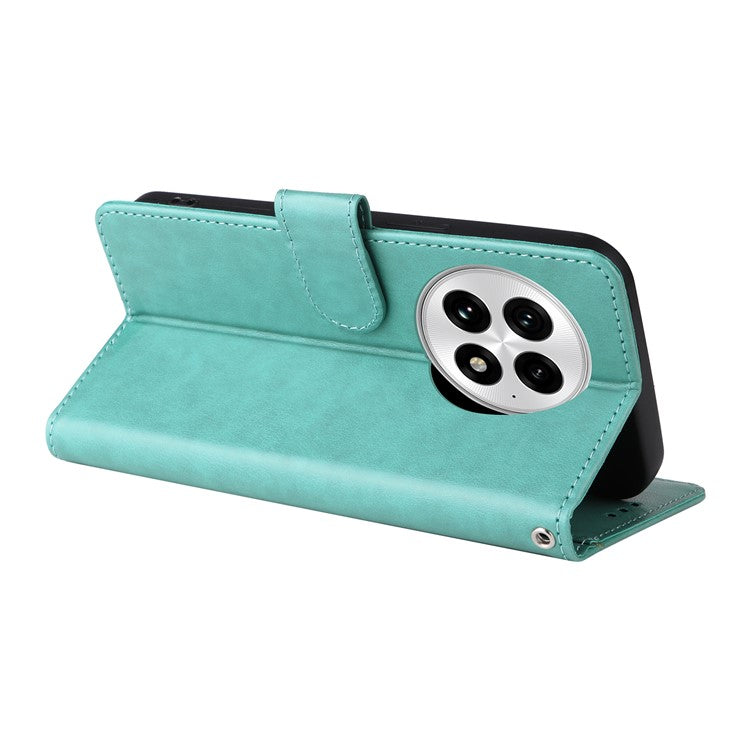 For OnePlus 13 Leather Case Butterfly Floral Imprint Wallet Stand Cover - Green