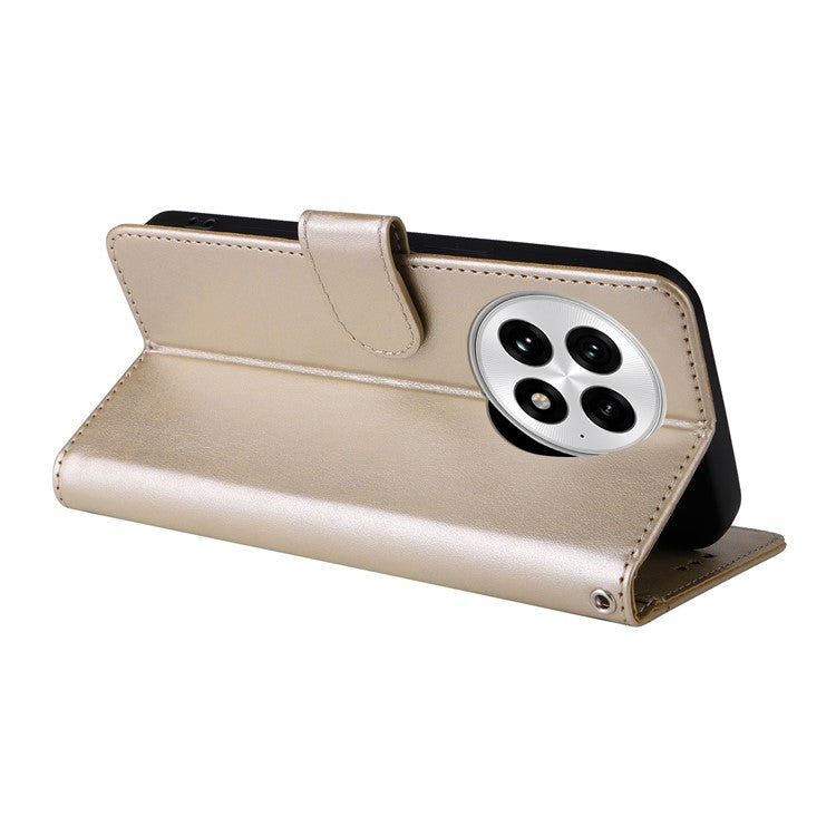 For OnePlus 13 Leather Case Butterfly Floral Imprint Wallet Stand Cover - Gold