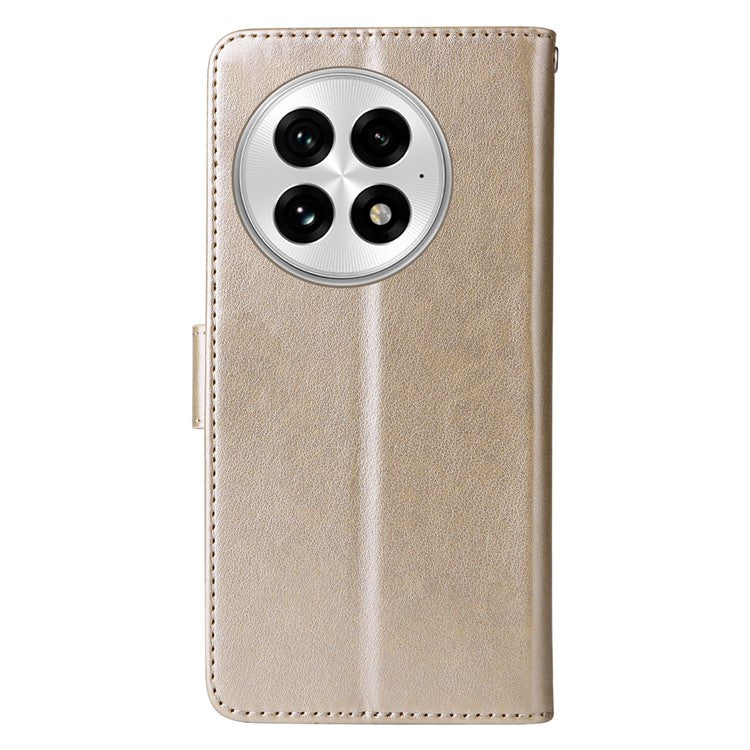 For OnePlus 13 Leather Case Butterfly Floral Imprint Wallet Stand Cover - Gold