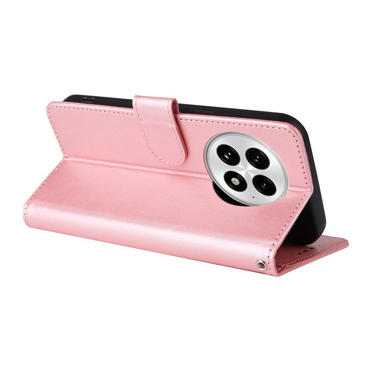 For OnePlus 13 Leather Case Butterfly Floral Imprint Wallet Stand Cover - Pink