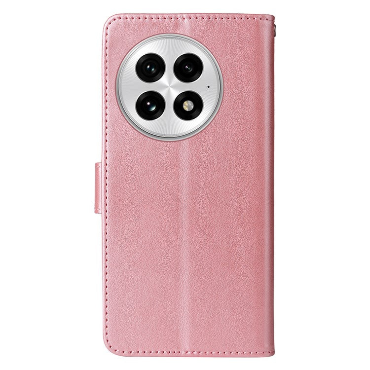 For OnePlus 13 Leather Case Butterfly Floral Imprint Wallet Stand Cover - Pink