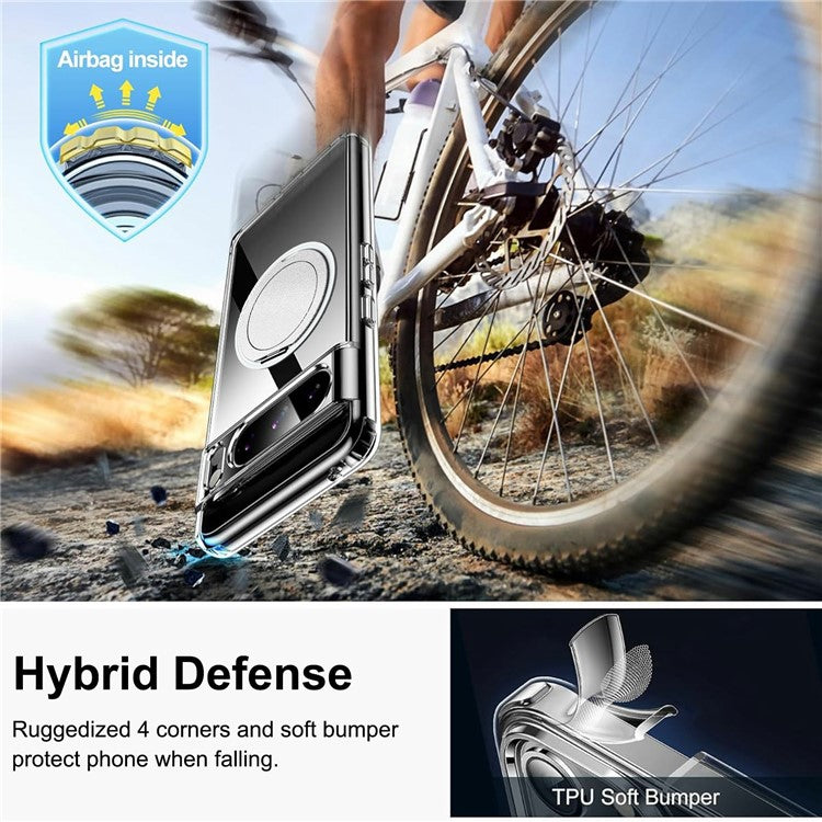 For Google Pixel 8 Pro Magnetic Case Rotary Kickstand TPU PC Clear Phone Back Cover