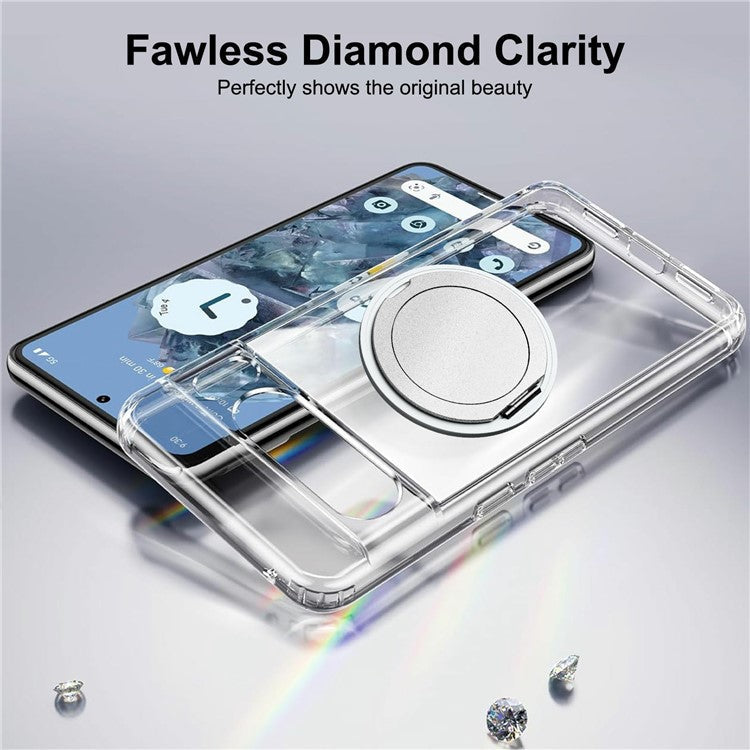 For Google Pixel 8 Pro Magnetic Case Rotary Kickstand TPU PC Clear Phone Back Cover